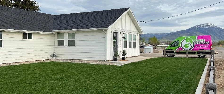 A healthy, green lawn on a property in Murray, UT.