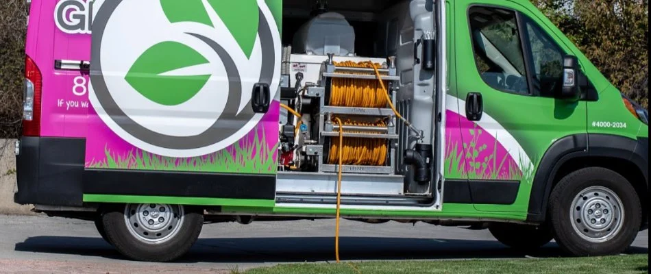 A yellow hose running from a Green Grounds truck in Highland, UT.